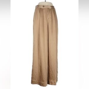 Banana Republic Factory Wide Leg Satin Pants Tan Size 6 High Rise Pleated
